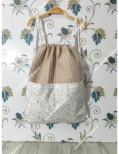Mochila Tipo Talega Waffle Camel Combi Flores Camel