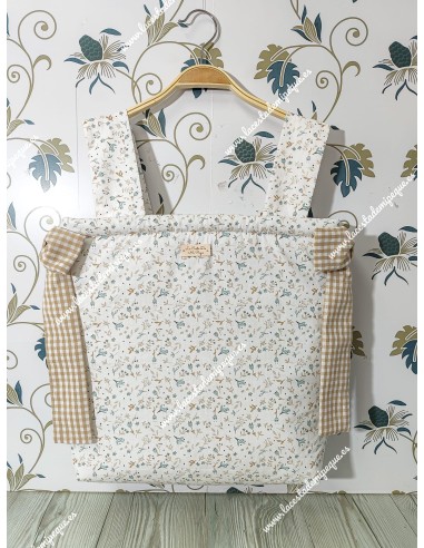 Bolso Panera Cremallera Flores Camel y Lazos laterales en Vichy beige-P