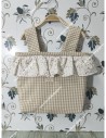 Bolso Pocket cremallera Vichy Beige cuadro Pequeño con Volante en tejido de flores en tonos rosa