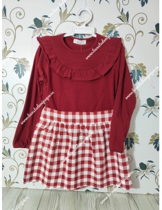 Conjunto Camiseta y Falda Vichy Burdeos Cuadros-m