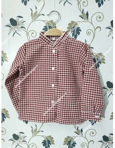 Camisa cuadros vichy burdeos  Manga Larga Cuello Mao