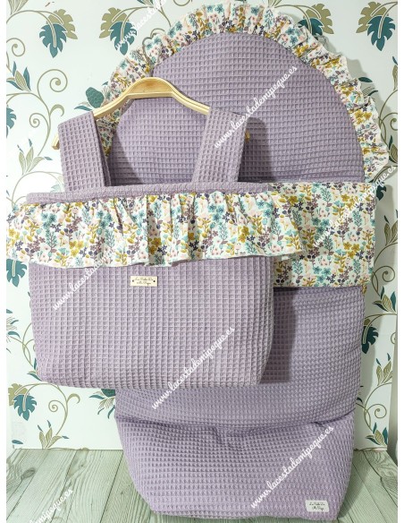 Pack Bolso y Saco Universal Waffle malva Combi Flores Otoñales-R