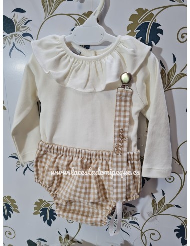 Body Cuello Volante Manga Larga Beige