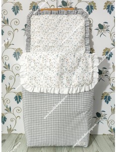 Saco Capazo Desmontable Vichy Gris Cuadros- y  Flores Camel