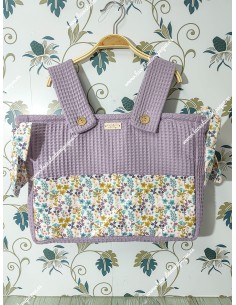 Bolso Pocket Cremallera Waffle malva bolsillos y lazos  Flores Otoñales Rosa