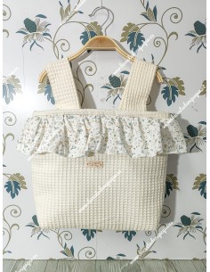 Bolso Pocket Cremallera con tejido de Waffle beige y Volante con tejido de flores en tonos camel