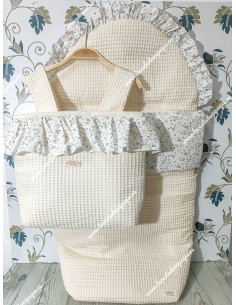 Pack Bolso y Saco Universal Waffle beige  Combi flores