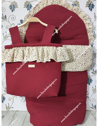 Pack Bolso y Saco Universal Waffle Burdeos Combi Flores Burdeos