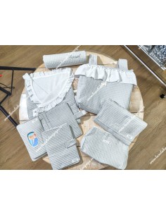Bolso Pocket Cremallera con tejido de Waffle gris y Volante con tejido de bambula blanca 2