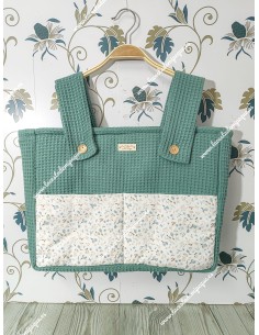 Bolso Pocket Cremallera Waffle Verde Jade Bolsillos Flores Camel