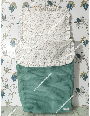 Saco Capazo Desmontable Waffle Verde Jade  y Flores Camel