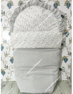 Saco Universal Vichy Gris Cuadros-P Combinado en colchoneta con tejido estampado de flores camel