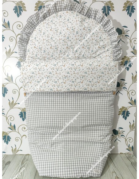 Saco Universal Vichy Gris Cuadros-P Combinado en colchoneta con tejido estampado de flores camel