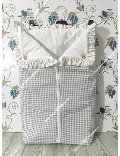 Saco Universal Capazo Vichy Gris Pequeño Volante flores camel