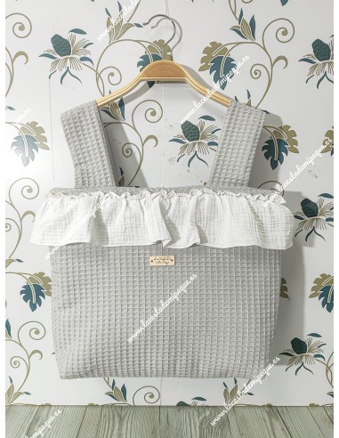 Pack Bolso y Saco Universal Waffle Gris Combi bambula blanca