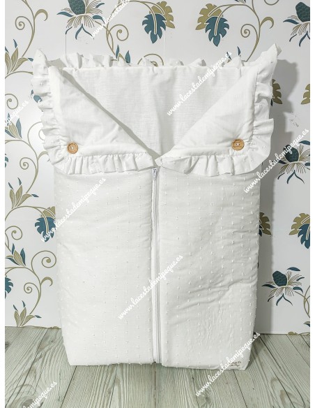 Saco Universal Capazo Plumeti Blanco con Volante  e interior tejido de algodón