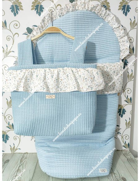 Pack Bolso pocket volante cremallera y Saco silla ligera  Waffle Azul Combi flores camel