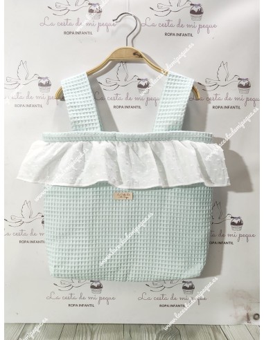 Pack Bolso, Neceser, Salvababas, Cojín, Saco y Cubrecapazo Waffle Verde Agua y Plumeti Blanco
