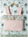 Bolso Pocket Cremallera Bambula Rosa Volante Flores Otoñales Rosa
