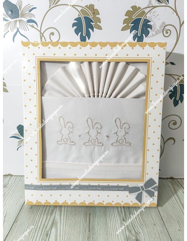 Juego Sábanas Cuna Conejitos Blanco-Beige