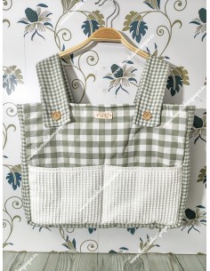 Bolso Pocket Cremallera Vichy Verde Oliva Cuadros-P Combi Bolsillos Waffle Blanco