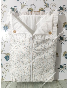 Saco Universal Capazo con cremallera central en flores camel, volante plumeti blanco e interior tejido de algodón