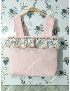 Bolso pocket volante Cremallera y Funda Universal volante entero bambula Rosa y flores otoñales rosa 2