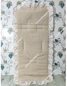 Bolso pocket cremallera y Funda Universal Vichy beige cuadro pequeño combinado con tejido de flores 2