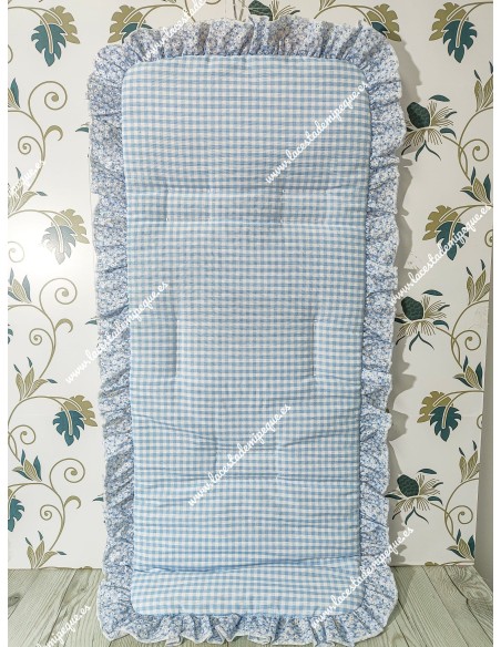 Funda Universal Vichy Celeste Pequeño combi Flores celeste con Volante alrededor