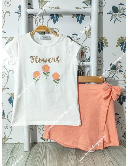 Conjunto Falda Pantalón Flowers Coral