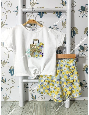 Conjunto Falda Pantalón Maleta Flores