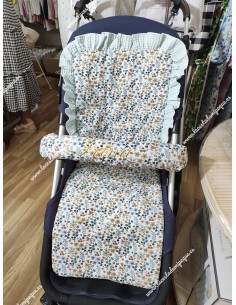 Funda Universal Flores Otoñales Celeste Volante a todo alrededor en tejido Waffle Verde Agua 2