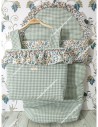 Pack Bolso pocket cremallera volante y Saco silla Universal Vichy Verde Oliva Cuadros-M Combinado con tejido de flores otoñales