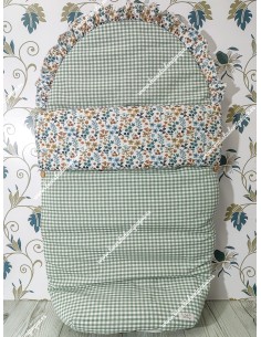 Pack Bolso pocket cremallera volante y Saco silla Universal Vichy Verde Oliva Cuadros-M Combinado con tejido de flores otoñales 2
