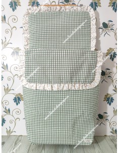 Saco Capazo Desmontable Vichy Verde Oliva Cuadros-P y Flores Camel con interior de algodón