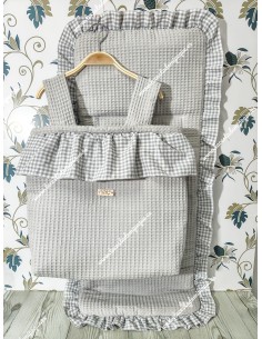 Bolso panera Cremallera y Funda Universal Waffle Gris combinado en Volante con Vichy Gris Cuadros-P