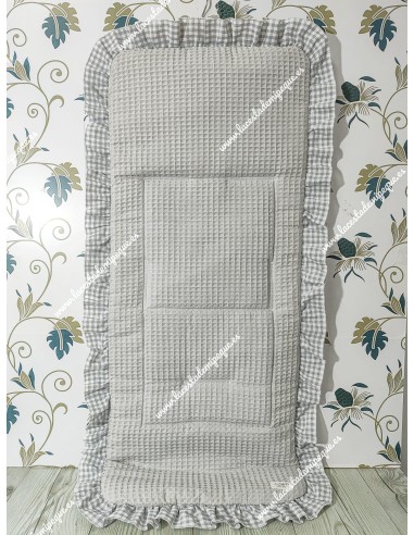 Bolso panera Cremallera y Funda Universal Waffle Gris combinado en Volante con Vichy Gris Cuadros-P