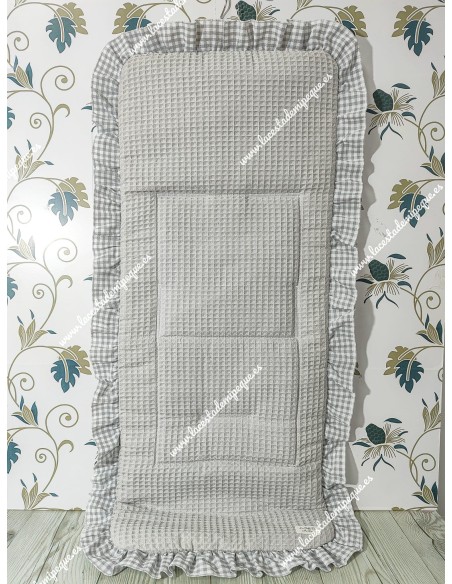 Bolso panera Cremallera y Funda Universal Waffle Gris combinado en Volante con Vichy Gris Cuadros-P