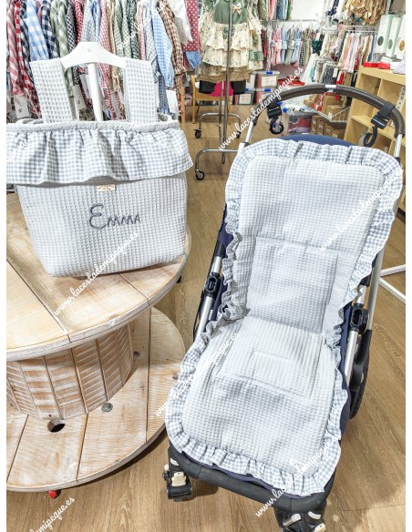 Bolso panera Cremallera y Funda Universal Waffle Gris combinado en Volante con Vichy Gris Cuadros-P