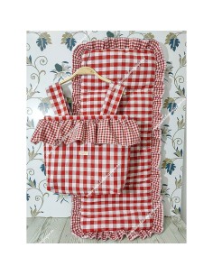 Bolso pocket volante cremallera y Funda Universal Vichy Rojo cuadros pequeños Combinado con vichy rojo cuadros medianos en volan
