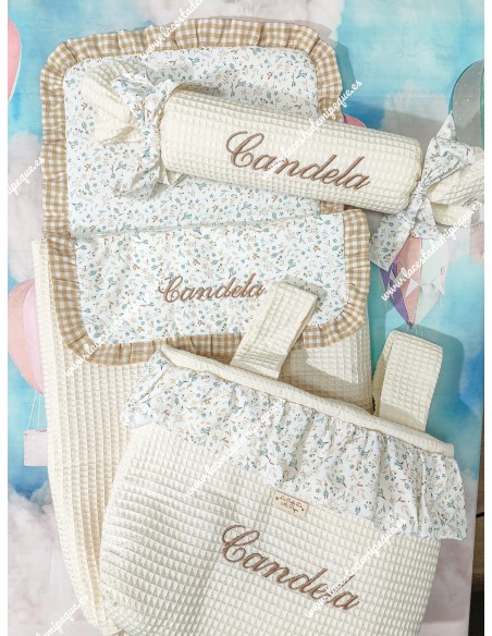 Cojín antivuelco o caramelo Waffle Beige Lazo Flores Camel