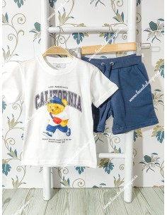 Conjunto Bermuda Osito California Blanco-Marino 2