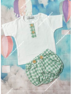 Conjunto Pololo Botones Vichy Verde