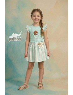 Conjunto Falda Rayas Muñeca Verde Agua