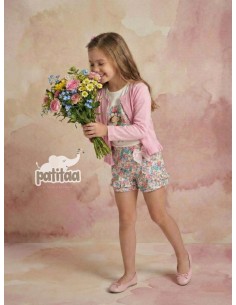 Conjunto Falda Pantalón Rosa-Beige-Flores