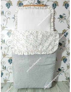 Pack Bolso, Cubrecapazo, y Saco Capazo Desmontable Vichy Gris Cuadros-P, Flores Camel y Bambula 2