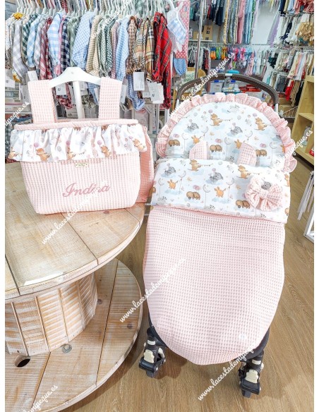 Saco Universal Waffle Rosa Combinado con tejido de animales