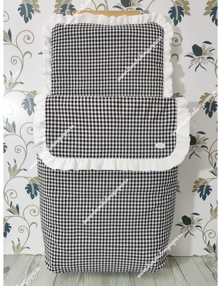 Saco Capazo Desmontable Vichy negro Cuadros-P y Bambula con interior de algodón