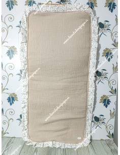 Colchoneta Capazo Universal Bambula lino volante flores camel