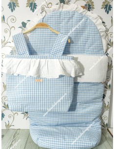 Pack Bolso y Saco Universal Vichy celeste Cuadros-P Combi Bambula Blanca